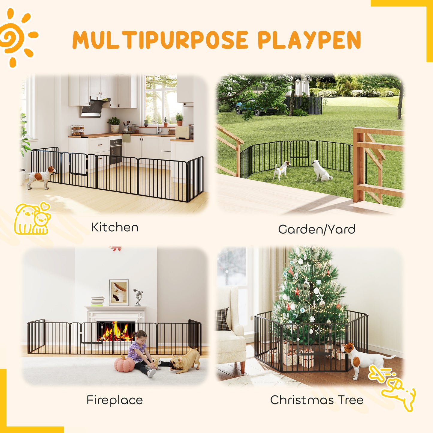 Dog Fence Outdoor 6 Panels 24" Height Indoor Steel Pet Exercise Pen DIY Design for Small Dogs
