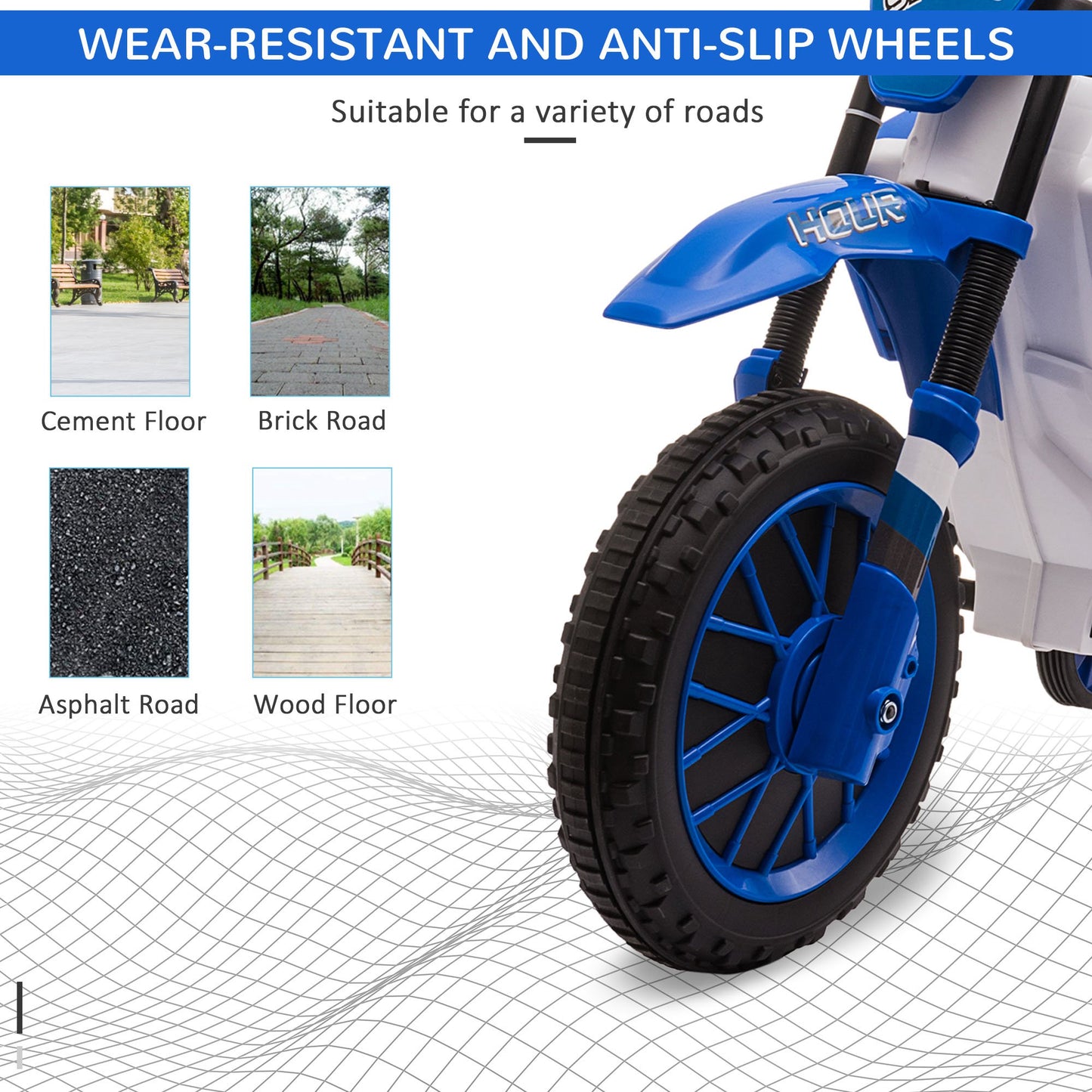 VarietyKart Kids Dirt Bike 12V Battery-Powered Ride-On Electric Motorcycle with Charging Battery, Training Wheels Blue