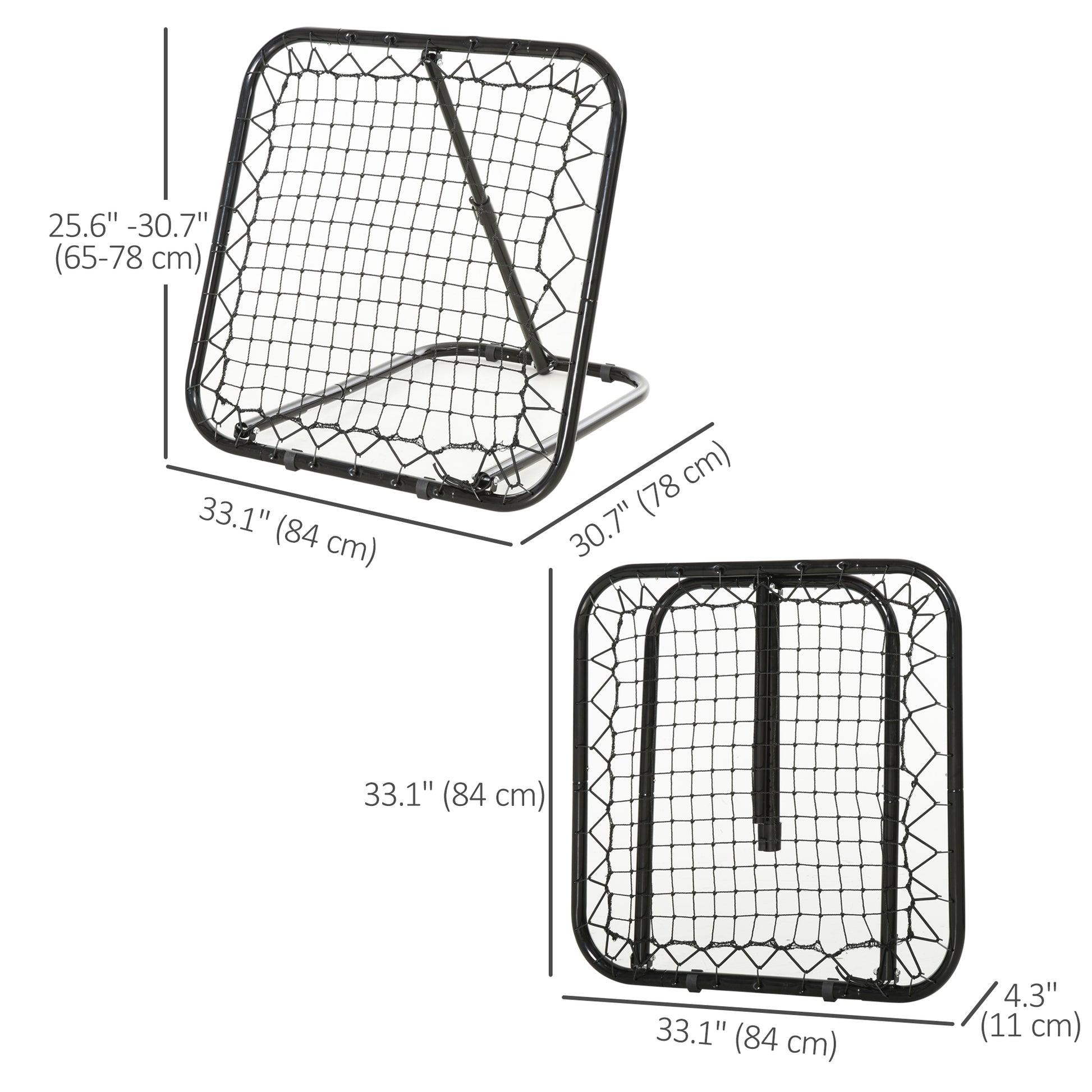 Soozier Soccer Rebounder Net, 3' x 3', Angle Adjustable Baseball Rebounder Net Training Equipment Aid with Quick Folding
