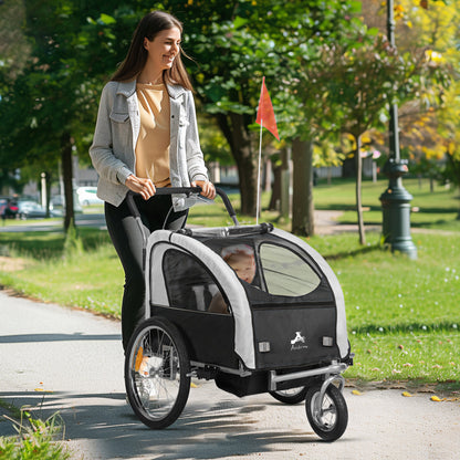 VarietyKart 2-in-1 Bike Trailer for Kids, Foldable 2-Seat Baby Stroller with 5-Point Harness, Rubber Wheels, Storage Bag