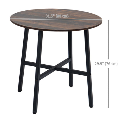 Ф31.5" Dining Room Table, Industrial Style Kitchen Table Round  with Steel Legs, Rustic Brown