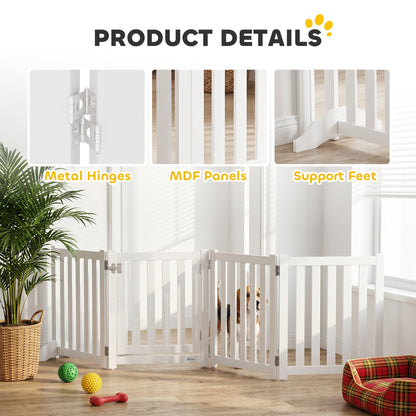 23.5"H Foldable Dog Gate with Door, 4 Panels Freestanding Pet Gate Barriers Indoor with Support Feet, Puppy Fence for Do