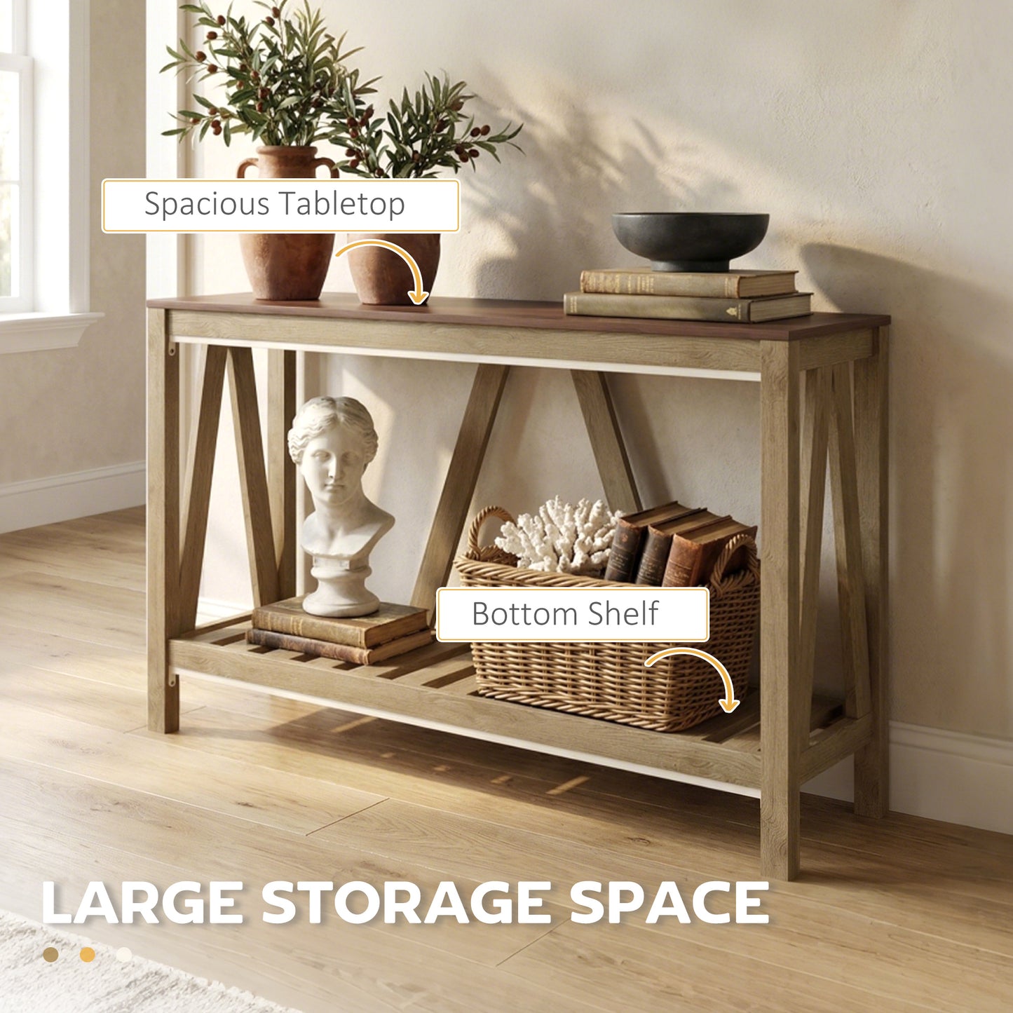 52" Console Table, Farmhouse Narrow Entryway Table with Storage Shelf, Rustic Sofa Table with Anti-tipper for Living Roo