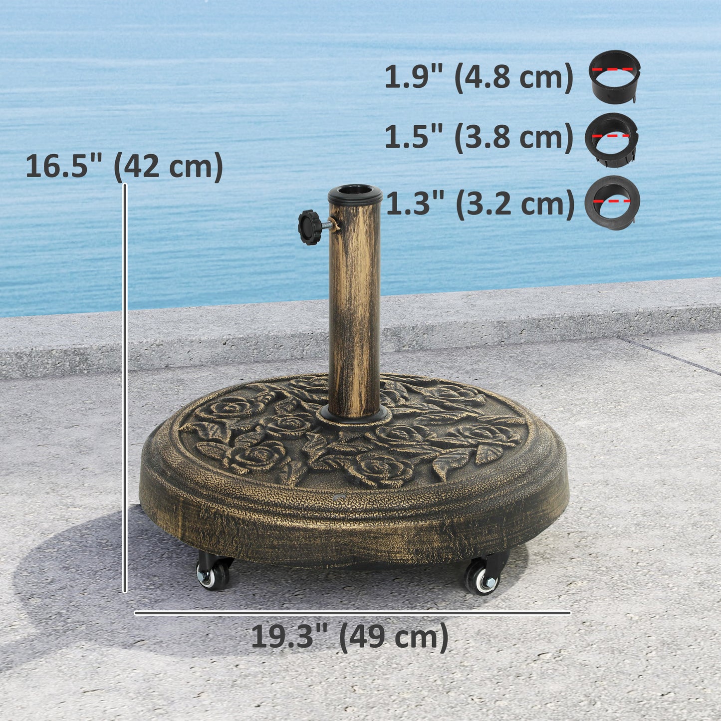 46 lbs Resin Round Patio Umbrella Base, Umbrella Stand with Wheels, Outdoor Umbrella Stand for 1.3"/1.5"/1.9" Umbrella P