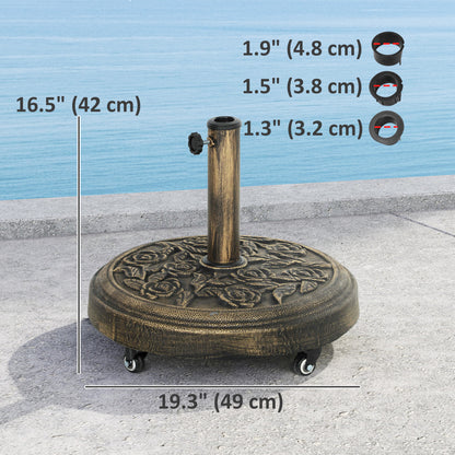 46 lbs Resin Round Patio Umbrella Base, Umbrella Stand with Wheels, Outdoor Umbrella Stand for 1.3"/1.5"/1.9" Umbrella P
