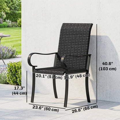 2 Piece PE Rattan Patio Dining Chairs with Steel Frame,  for Garden, Backyard, Pool Side, Porch, Black