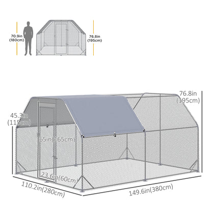 Chicken Run Outdoor, Galvanized Large Metal Chicken Coop Cage, Walk-in Enclosure Poultry Hen Run House Playpen Rabbit Hu