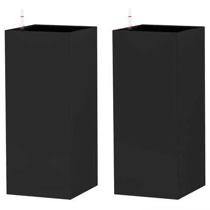 2 Pack Planter Box, 26 Inch Plastic Flower Pots with Water Level Indicator, Drainage Hole and Drain Plug, Black