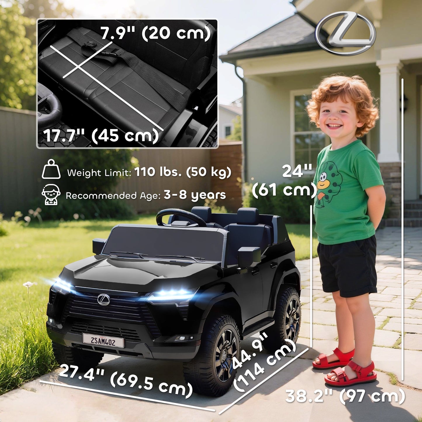 Qaba 12V Ride On Car, Licensed Lexus GX550, 2-Seater Kids Electric Vehicle with Remote Control and Suspension System, Bl
