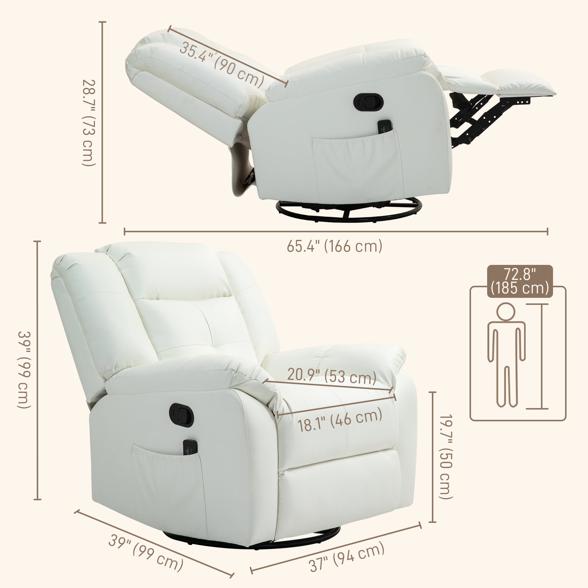 8-Point Vibration Massage Recliner Chair with Comfor Padding, Remote Control, Side Pockets, Swivel Nursery Rocking Chair