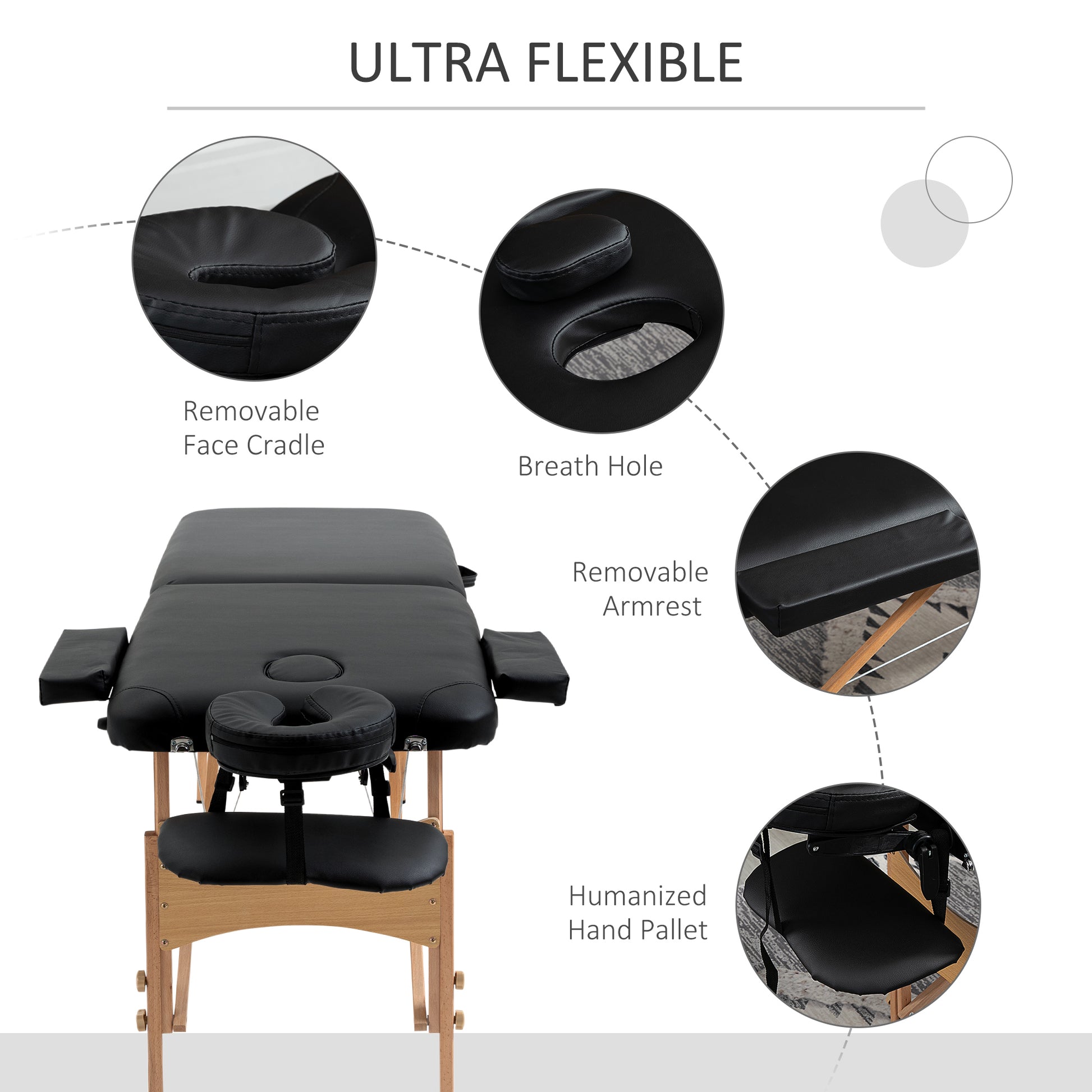 Height Adjustable Professional Salon Spa Facial Couch Bed, Portable Folding Massage Table, Black