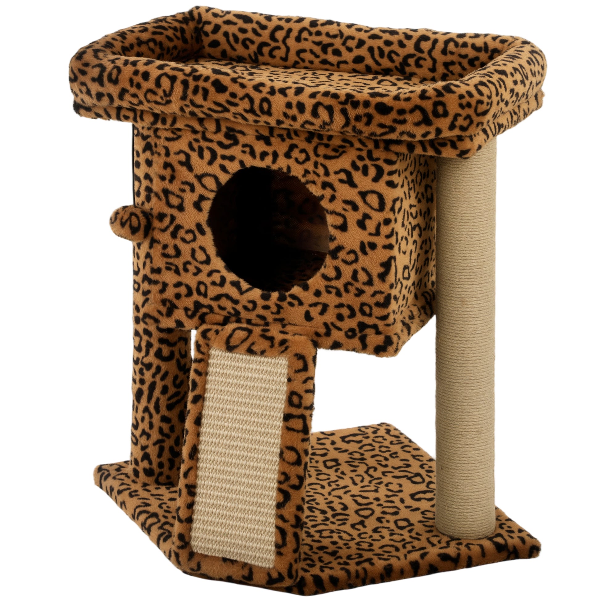 Cat Tree, Small Cat Tower with Perch, Scratching Post, Cat Condo, Toy Ball for Kitty, Leopard Print