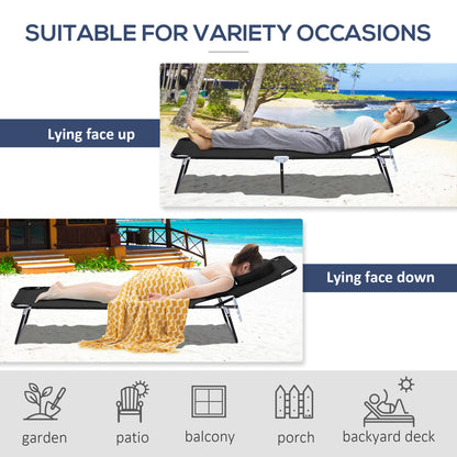 Folding Outdoor Lounge Chair, Portable Reclining Beach Lounger with Face Hole, Detachable Pillow, 4-Position Adjustable 