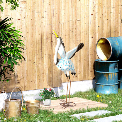 Flying Crane Garden Statue, 42.5" Standing Lawn Ornament, Steel Garden Decor Bird Statue with Stakes for Lawn Patio Back