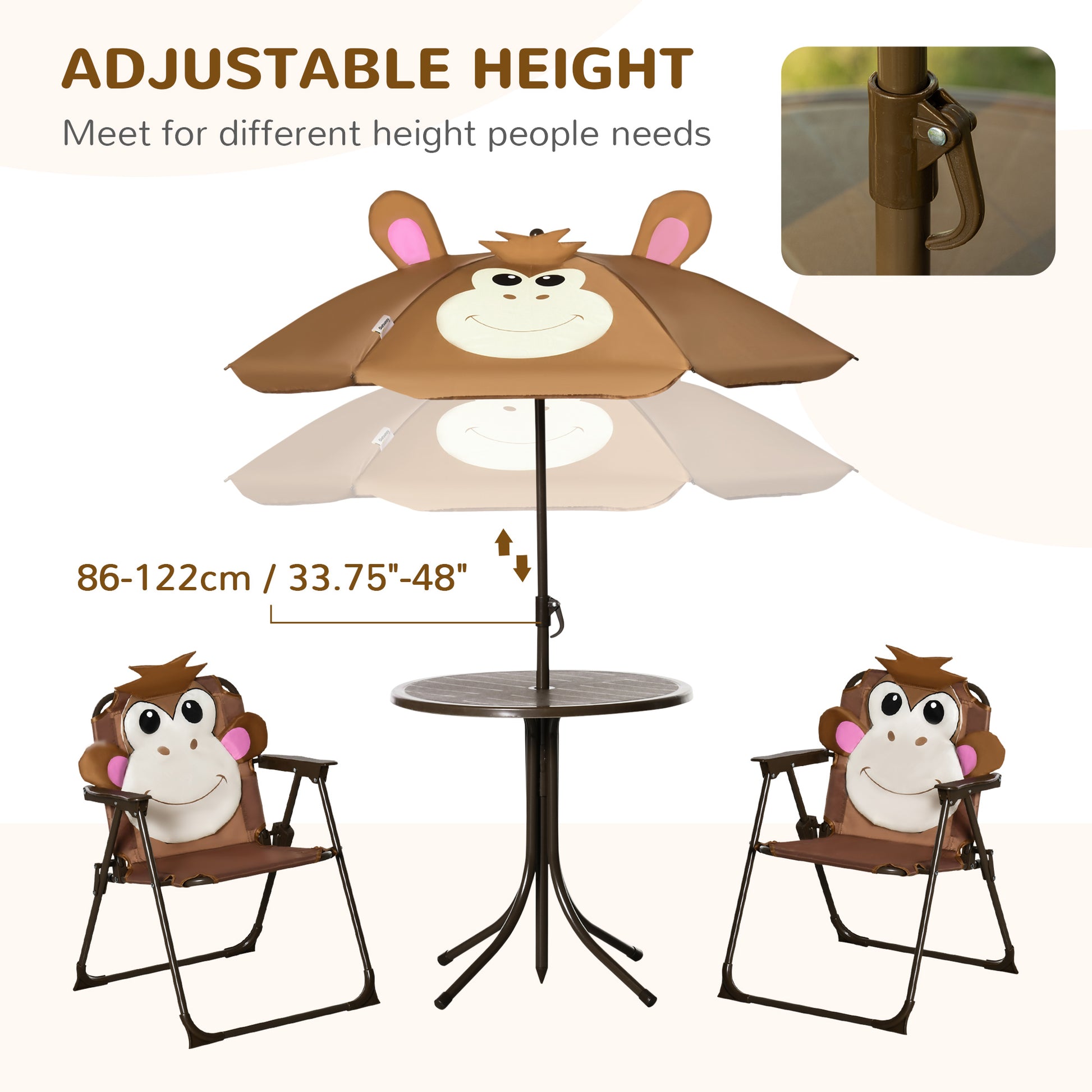 Kids Folding Picnic Table and Chair Set Pattern Outdoor Garden Patio Backyard with Removable & Height Adjustable Sun Umb