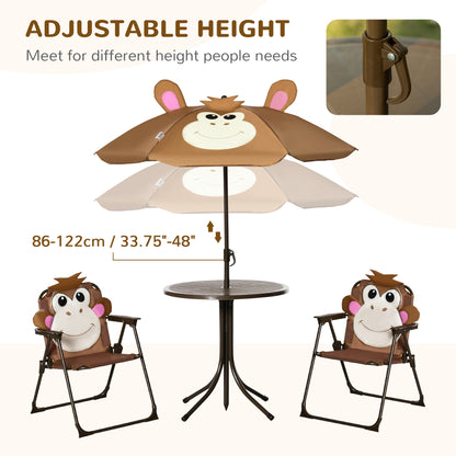 Kids Folding Picnic Table and Chair Set Pattern Outdoor Garden Patio Backyard with Removable & Height Adjustable Sun Umb