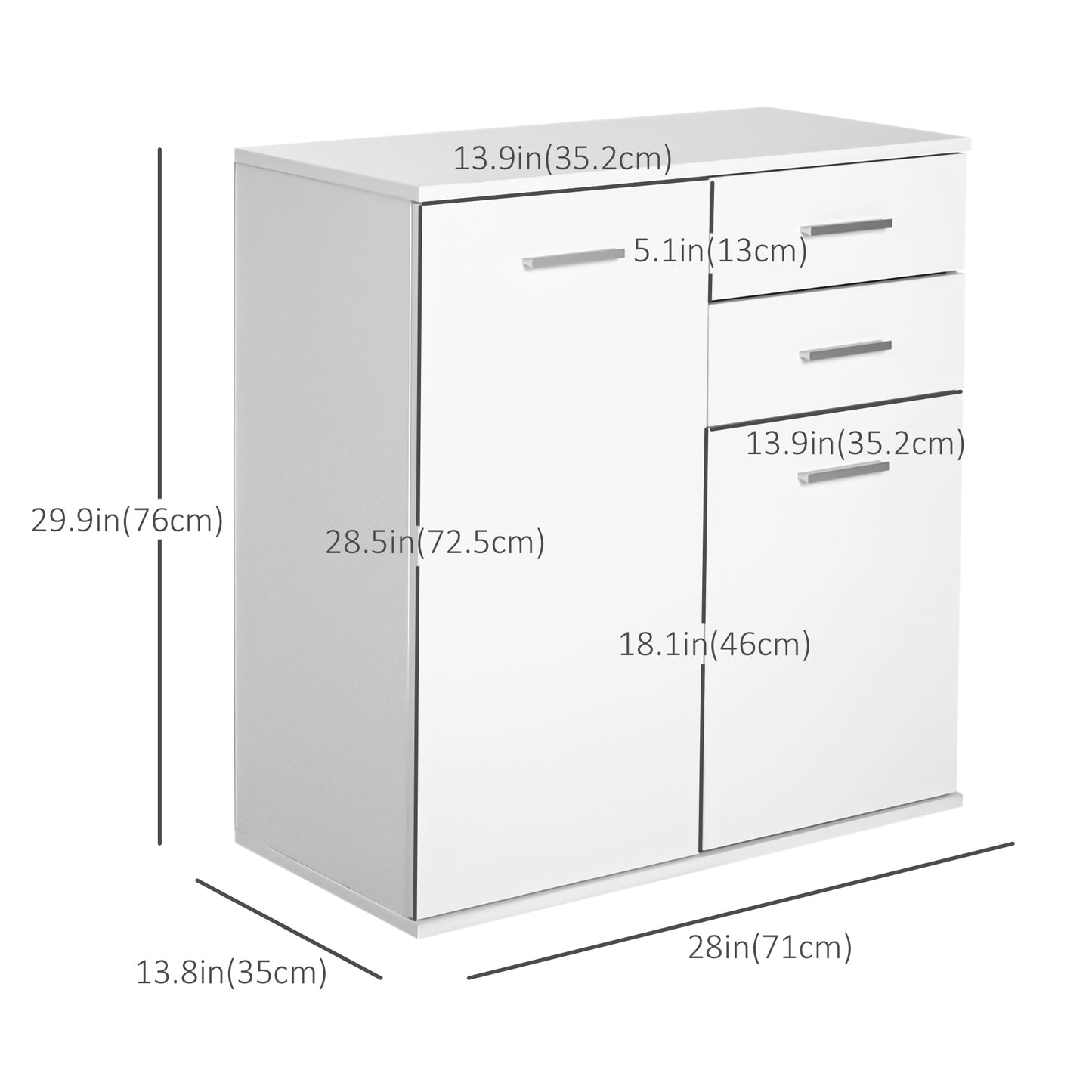 High Gloss Sideboard with 2 Drawers and 2 Doors, Buffet Cabinet with Adjustable Shelf, Coffee Bar Cabinet with Storage, 