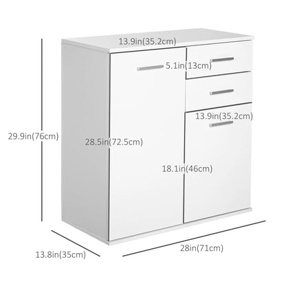 High Gloss Sideboard with 2 Drawers and 2 Doors, Buffet Cabinet with Adjustable Shelf, Coffee Bar Cabinet with Storage, 