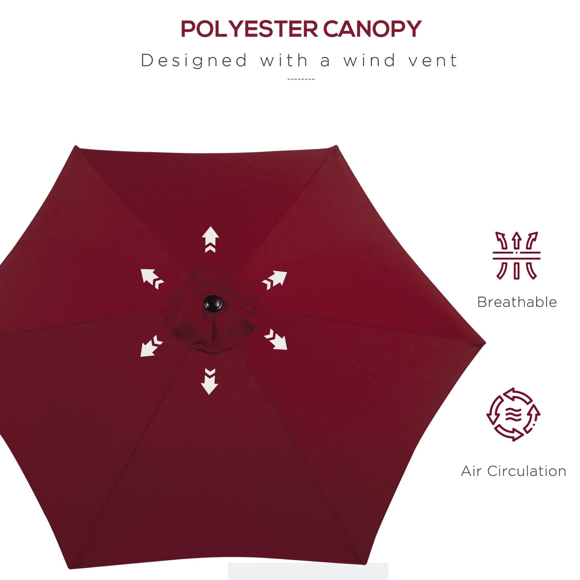 8.5FT Patio Umbrella, Round Garden Parasol with 6 Ribs, Market Sunshade Tilt Canopy w/ Crank Handle for Outdoor, Wine Re