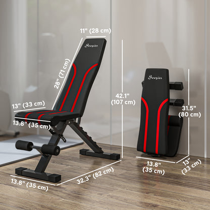 Soozier Adjustable Weight Bench, Foldable Workout Bench with Multi-Angle Seat and Back, Flat or Incline Bench for Home G