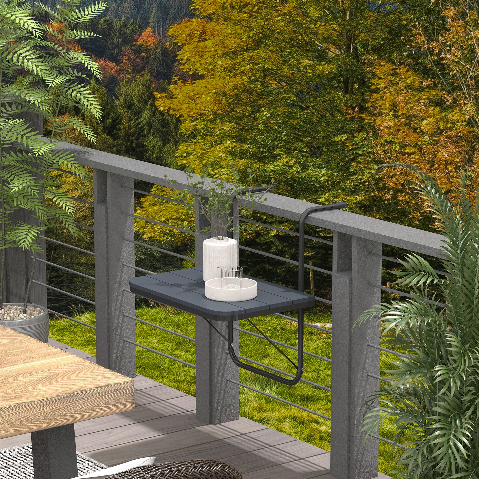 Outdoor Hanging Table, Adjustable Balcony Railing Table, Aluminum Mounting Wall Desk Rack, Foldable Outdoor Flower Stand
