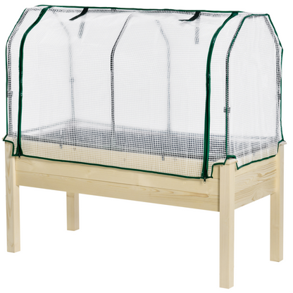 Raised Garden Bed with PE Greenhouse Cover Outdoor Elevated Wood Planter Box for Herbs and Vegetables, Use for Patio, Ba