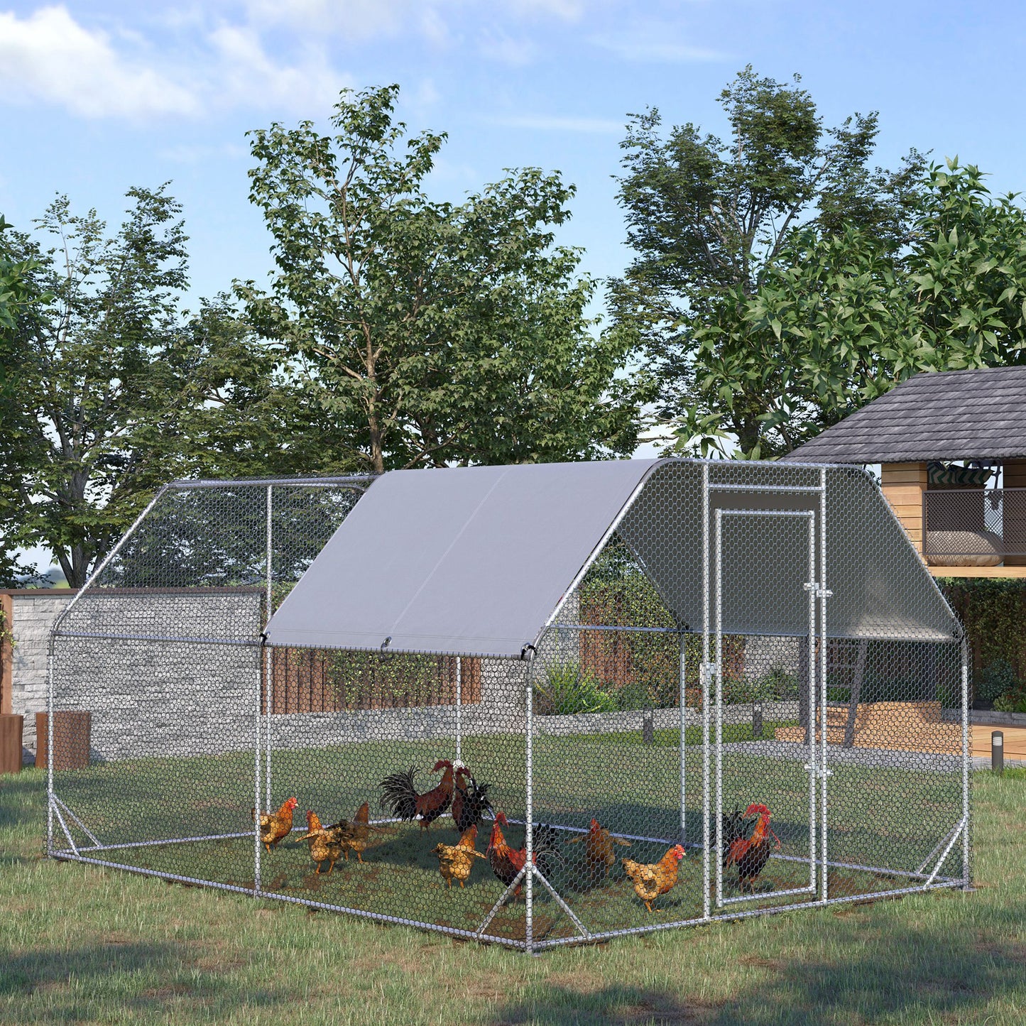 Chicken Run Outdoor, Galvanized Large Metal Chicken Coop Cage, Walk-in Enclosure Poultry Hen Run House Playpen Rabbit Hu