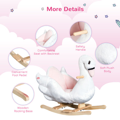 Qaba Soft Warm Kids Rocking Horse Child Plush Ride On Toy Swan Style Playtime with Lullaby Song White