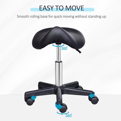 Saddle Stool, PU Leather Rolling Stool with Wheels, Adjustable Salon Chair for Kitchen, Salon Spa, Bar, Home Office, Mas