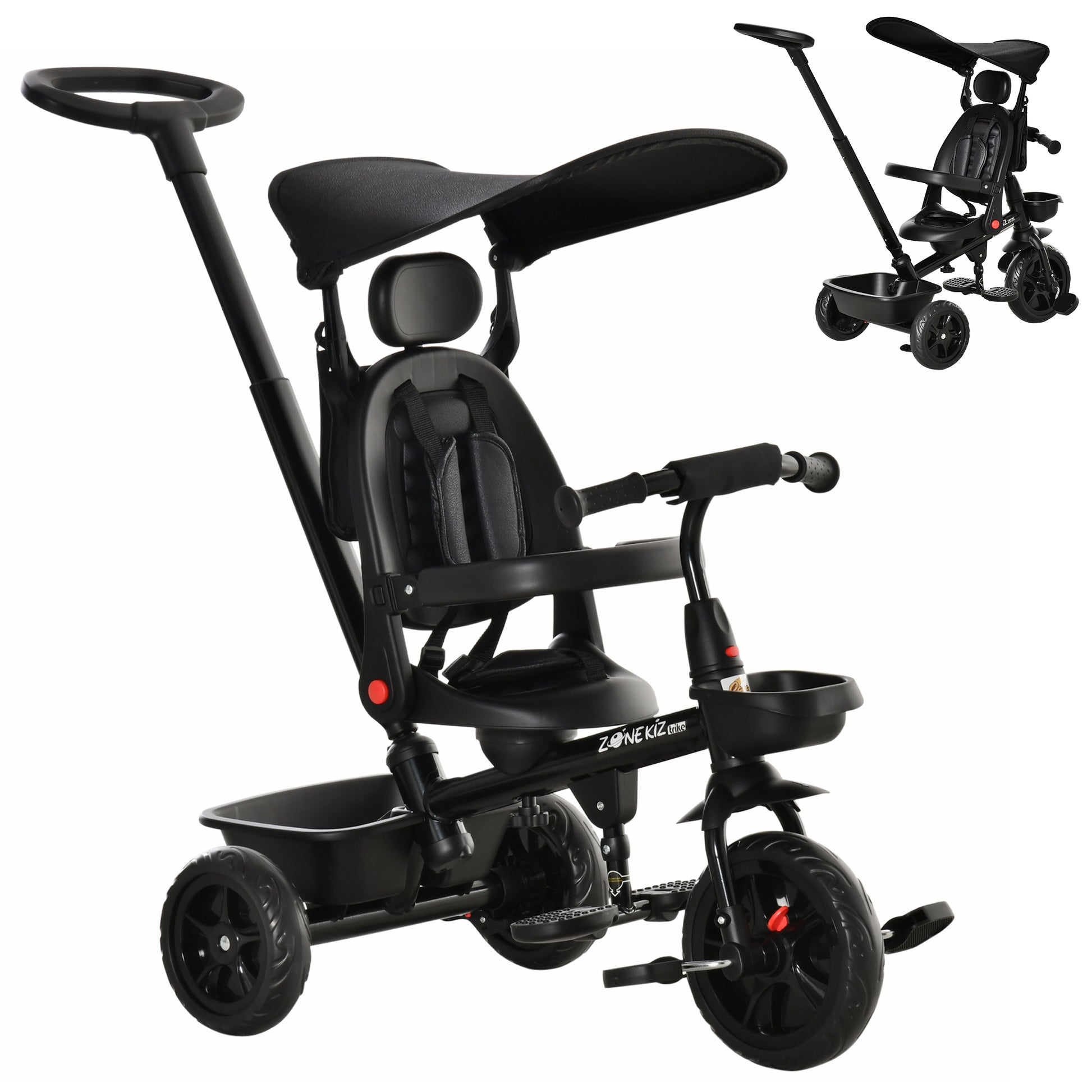Qaba Tricycle for Toddler 5 in 1 Kids Trike, Converts Stroller to Toddler Bike, Adjustable Backrest & Flat Canopy, Detac
