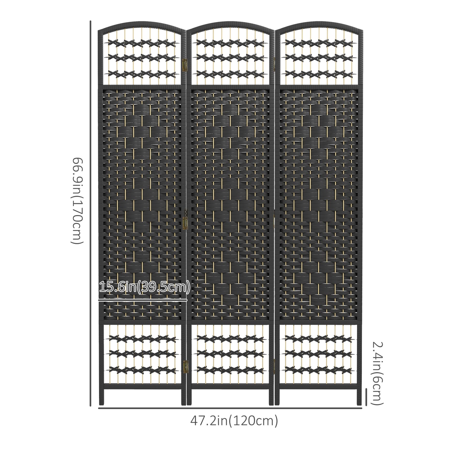 3 Panel Folding Room Divider, Portable Privacy Screen, Wave Fiber Room Partition for Home Office, Black