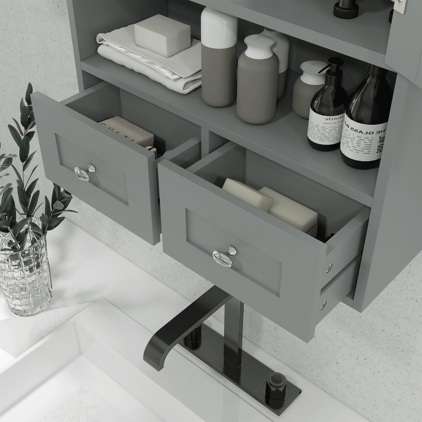 Bathroom Wall Cabinet with 2 Drawers, Modern Medicine Cabinet with 2 Doors and Open Shelf, Over the Toilet Storage Organ