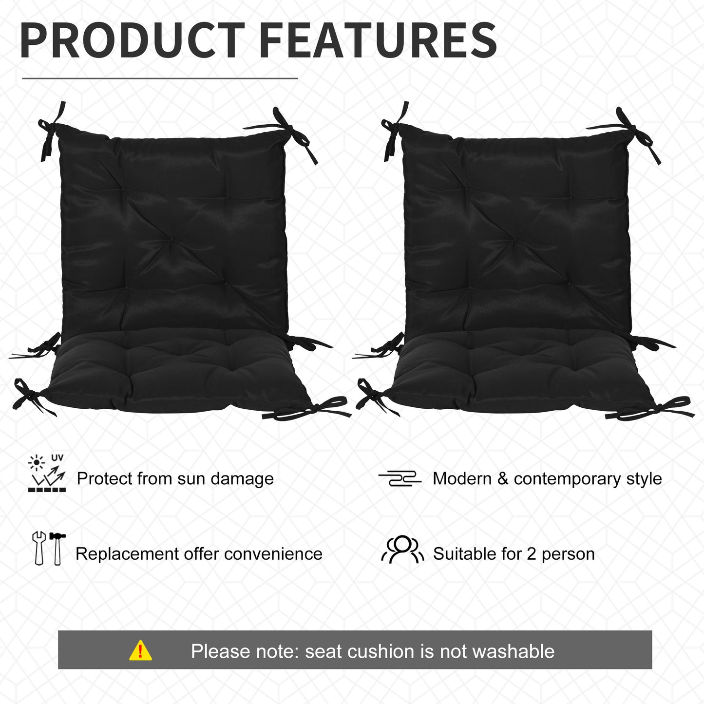 Patio Chair Cushions Set of 2, 39" x 20" x 3" Outdoor Tufted Cushion Set with Ties for Indoor Outdoor Garden Furniture, 