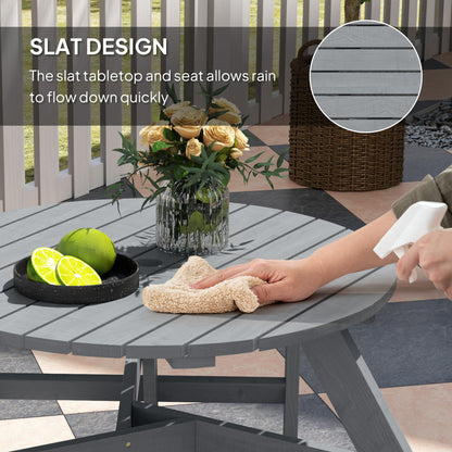 6 Person Round Picnic Table Bench Set with Umbrella Hole, Wood Patio Table with 3 Built-in Benches for Garden, Deck, Bac