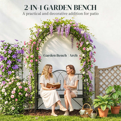 80" Tall Fairy Garden Arbor Arch with Bench Metal Outdoor Plant Climbing Support Trellis with 2 Seater Bench for Rose Vi