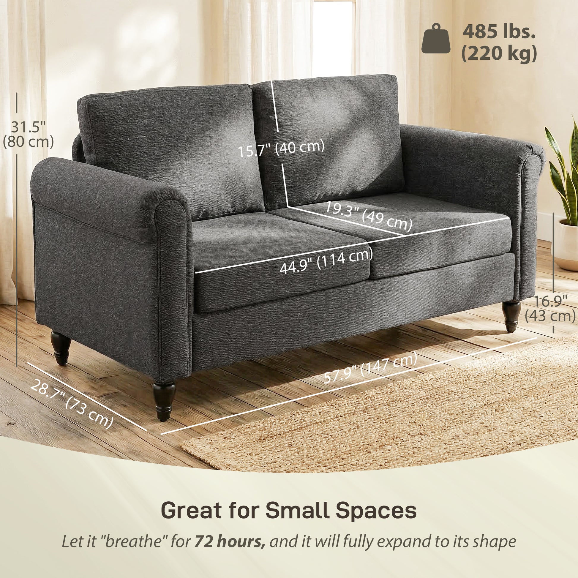 Vintage Loveseat, Upholstered Love Seat Furniture, Chenille-feel Fabric 2 Seater Sofa Couch with Rolled Arms, Gourd-Shap