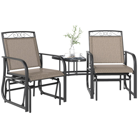 Outdoor Glider Bench with Coffee Table, Patio 2-Seat Rocking Chair Swing Loveseat with Breathable Sling for Backyard Gar