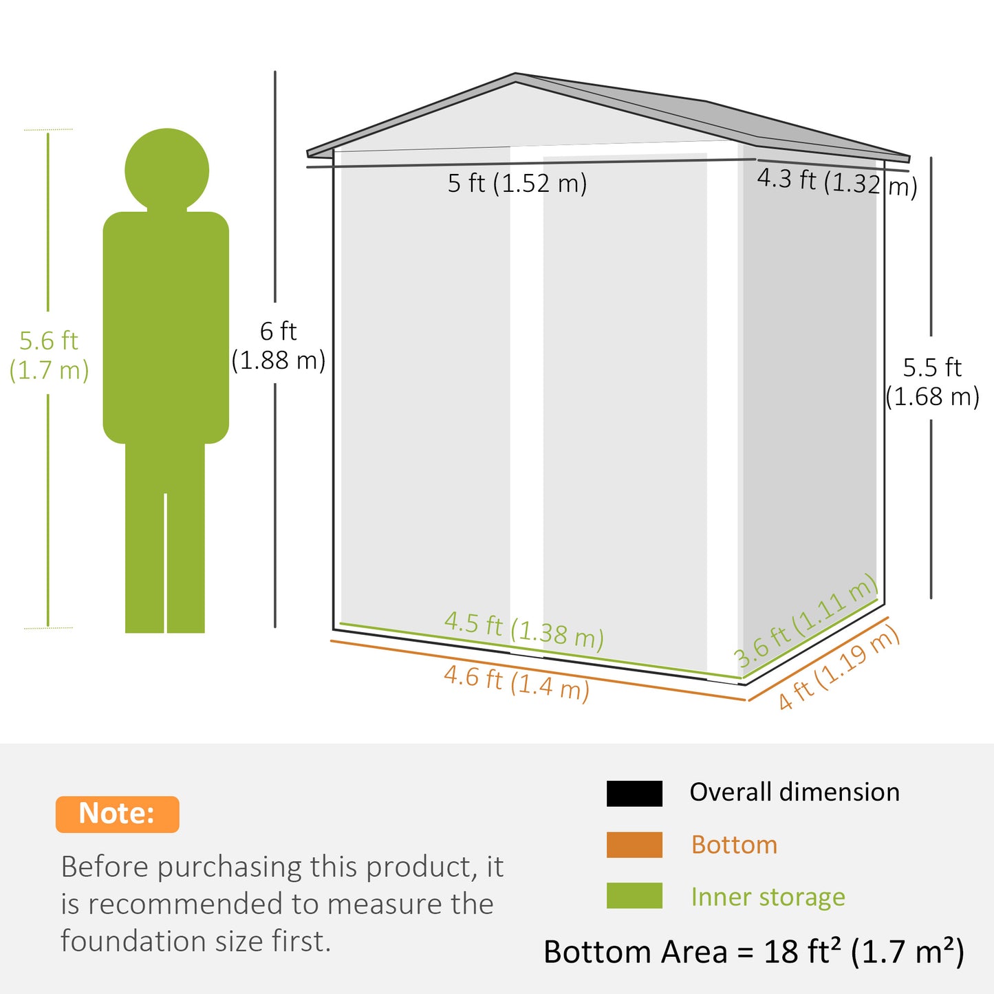5ft x 4ft Garden Metal Storage Shed, Tool Storage Shed with Top Vents, Sliding Door, Sloped Roof and Foundation Kit for 