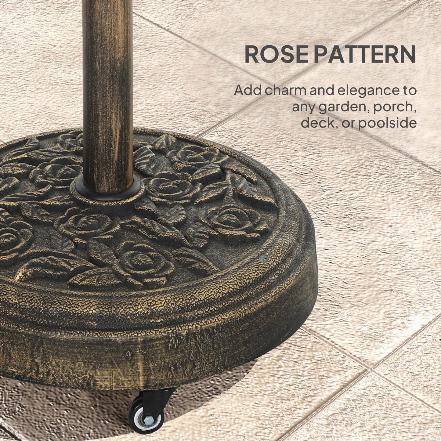 46 lbs Resin Round Patio Umbrella Base, Umbrella Stand with Wheels, Outdoor Umbrella Stand for 1.3"/1.5"/1.9" Umbrella P