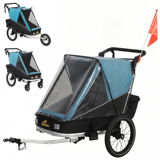 Qaba 3-in-1 Bike Trailer for Kids, Baby Stroller and Jogger, Foldable Child Bicycle Trailer with Reclining Seat, Blue