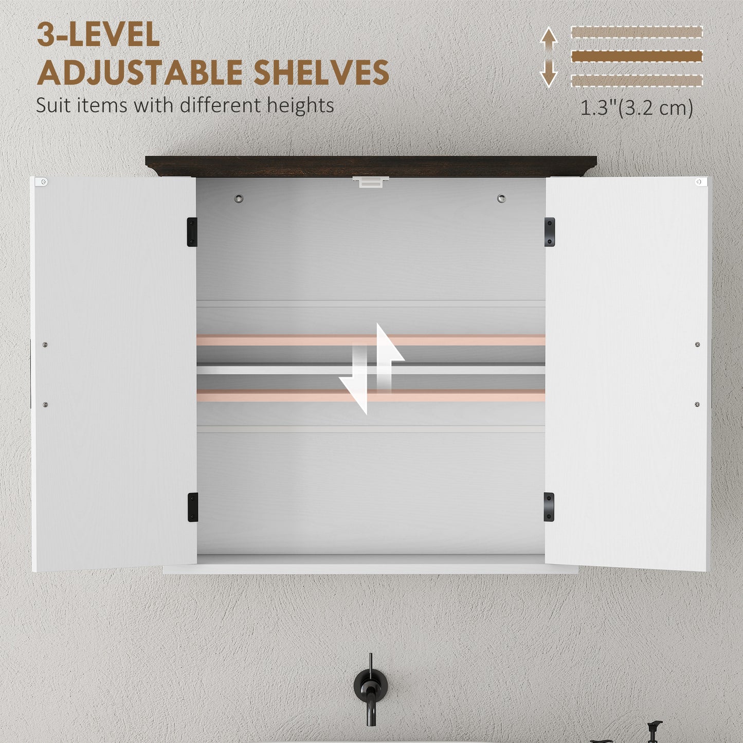Bathroom Wall Cabinet, Farmhouse Medicine Cabinet Wall Mounted with 2 Doors and Adjustable Shelf, White