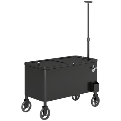 80-Qt Outdoor Patio Cooler Cart, Rolling Ice Chest with Adjustable Handle, Wheels, Bottle Opener, Drainage, Outdoor Beve