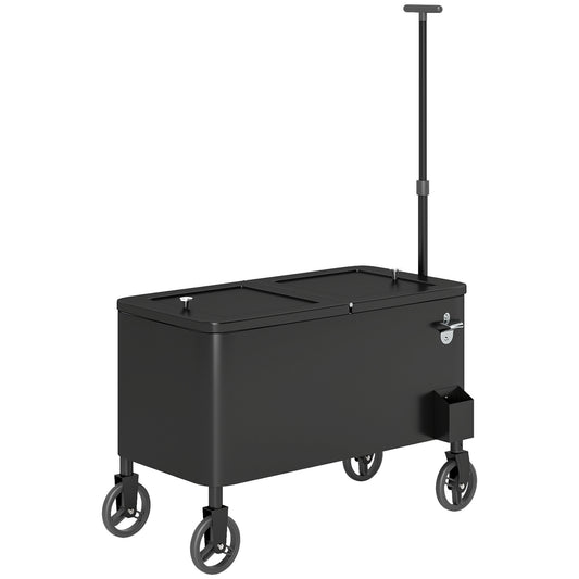 80-Qt Outdoor Patio Cooler Cart, Rolling Ice Chest with Adjustable Handle, Wheels, Bottle Opener, Drainage, Outdoor Beve