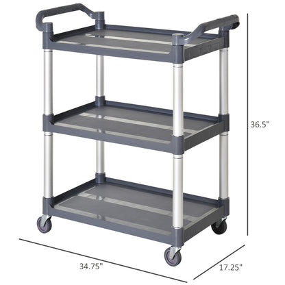 3-Tier Utility Cart Large Rolling Storage Trolley with 3 Shelves Metal Clean Service Cart, Restaurant, Hotel, Livingroom