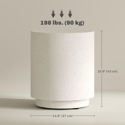 Terrazzo Finish Side Table, 17" Round End Table for Indoor and Outdoor, Cream White