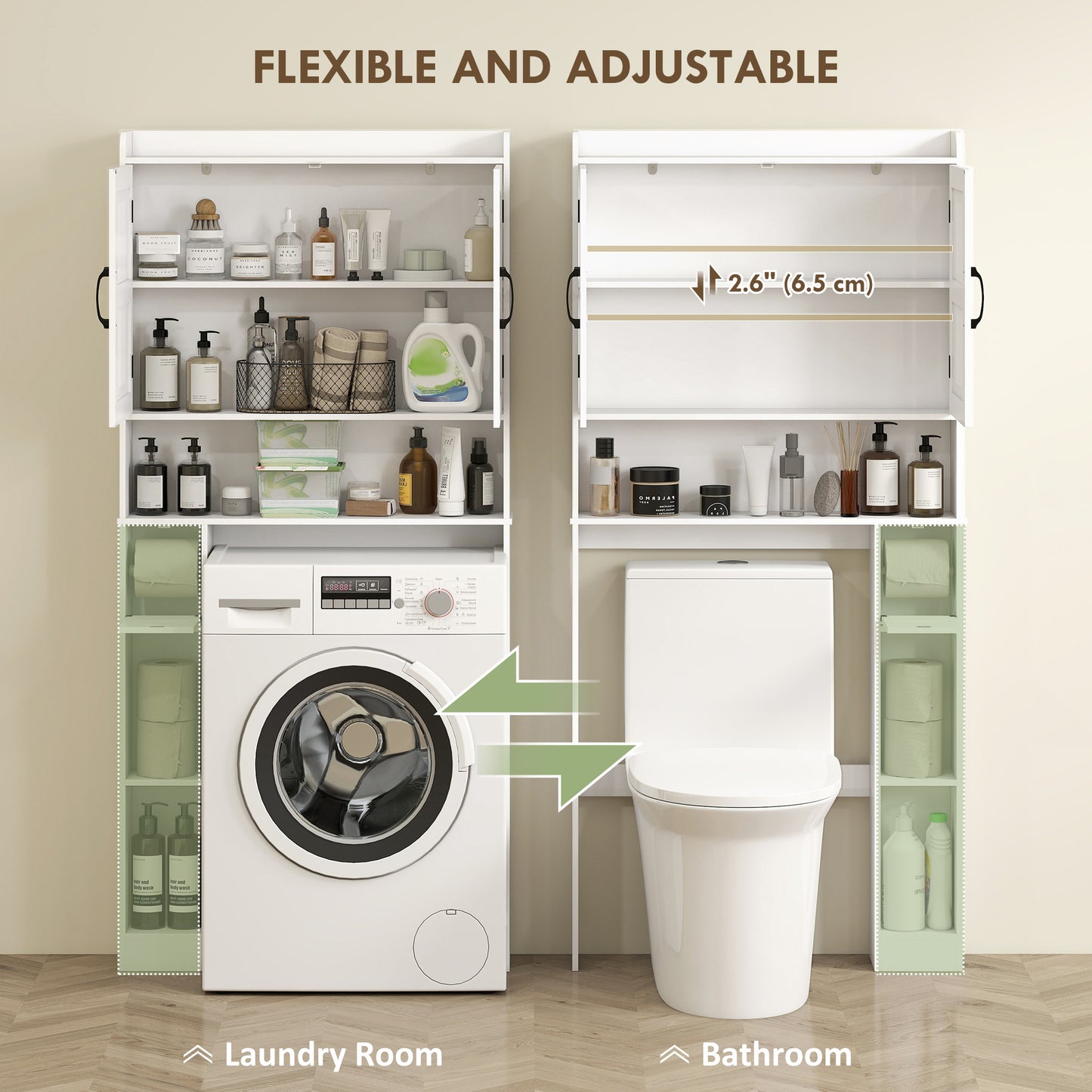 Over the Toilet Storage Cabinet, Bathroom Organizer with Adjustable Shelf, Toilet Paper Holder for Bathroom, Laundry