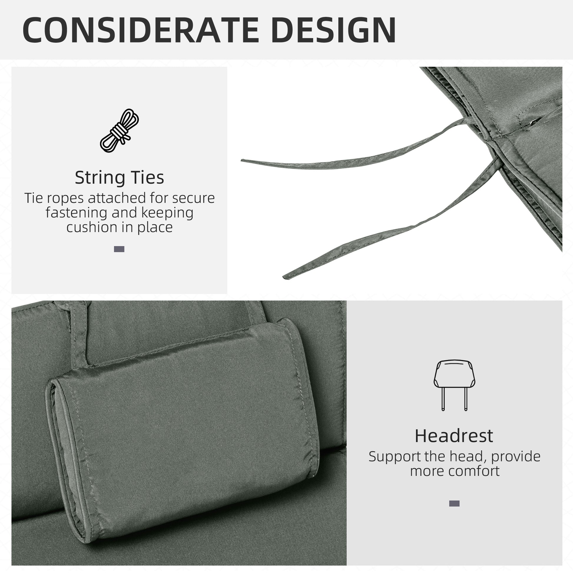 Garden Lounger Chair Cushion Replacement, Deep Seat Patio Cushions with Thick Padded, Headrest, Removable Cover, Cushion
