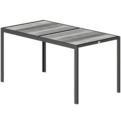 Outdoor Dining Table for 4-6, 59" Outdoor Patio Table with Metal Legs, Wood-Effect Top, Grey