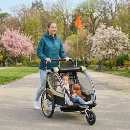 VarietyKart 2 Seat Bike Trailer for Kids 2-in-1 Double Baby Stroller with Handbrake, Rubber Wheels, 5 Point Harness, Wat