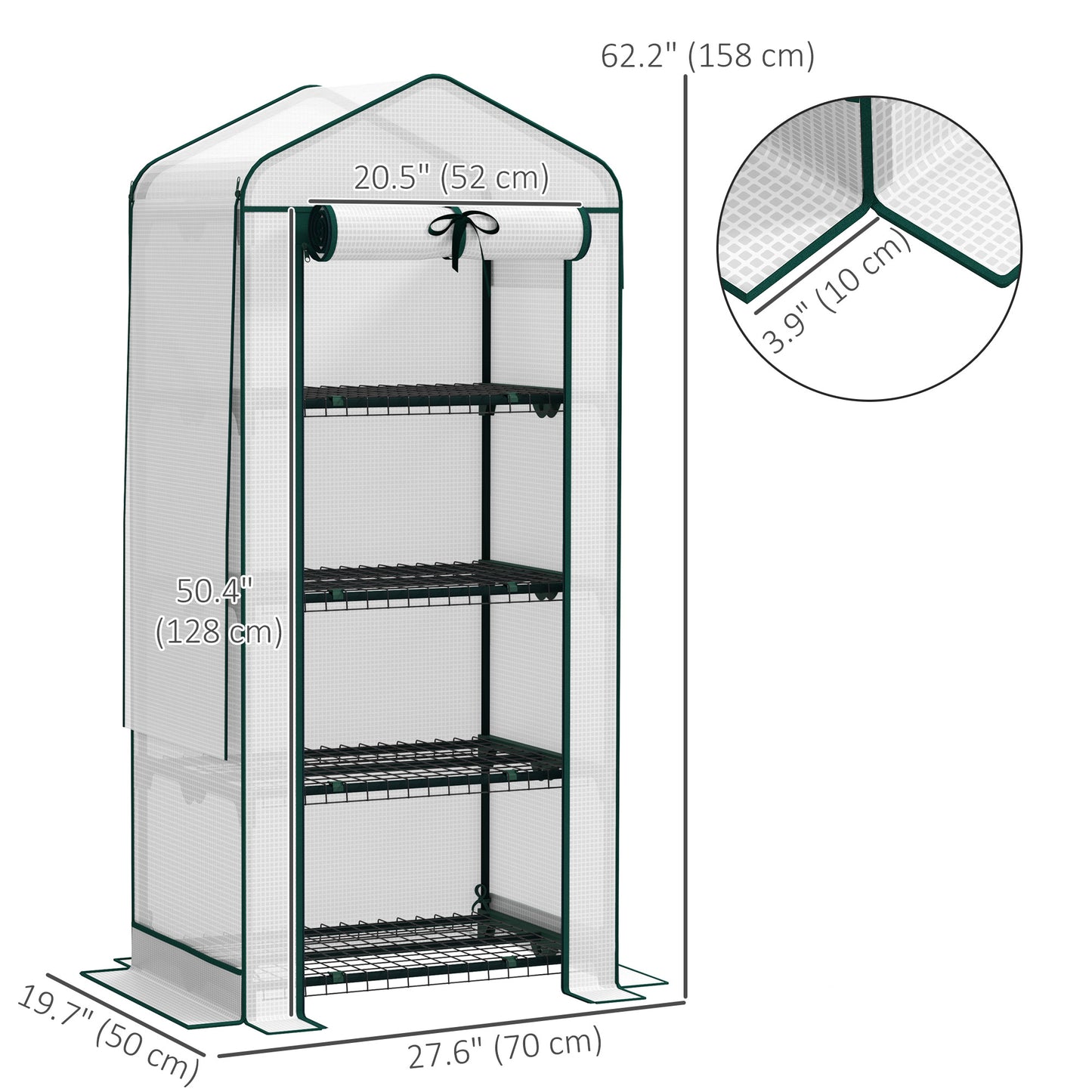 Mini Greenhouse with Screen Roof, Portable Small Greenhouse with Roll-Up Zipper Door, 27.6" x 19.7" x 62.2", White